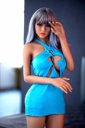 158cm Ultra-Realistic TPE Doll, Curvy Figure with Silver Ombre Hair & Blue Party Dress